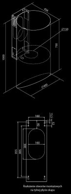 Komínové digestoře Hiro OR Color White-Kashmir - White Matt/Kashmir - Výkres