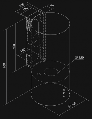 Komínové digestoře Cylindro OR Antracyte - Antracite - Výkres