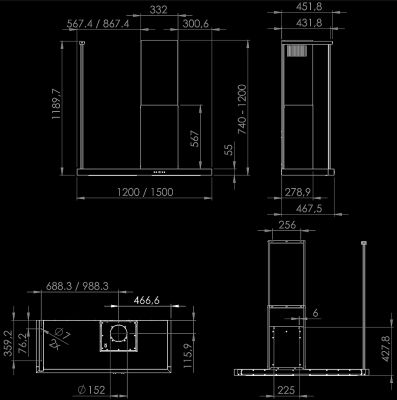 Komínové digestoře Metropolis OR White Matt - Bílá - Výkres