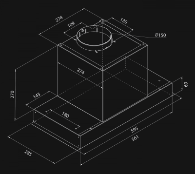 Podstavné digestoře Micra White Matt Gesture Control - Matná bílá - Výkres 2