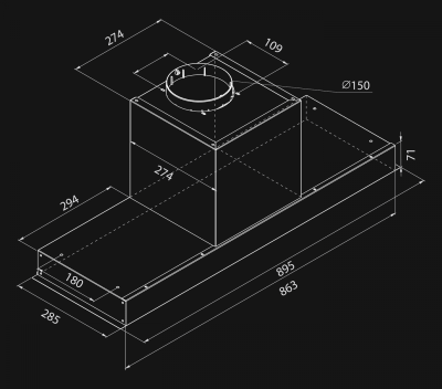 Podstavné digestoře Micra White Matt Gesture Control - Matná bílá - Výkres 3