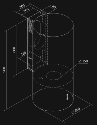 Komínové digestoře Cylindro OR Eco Zlatá - Zlatá - Výkres