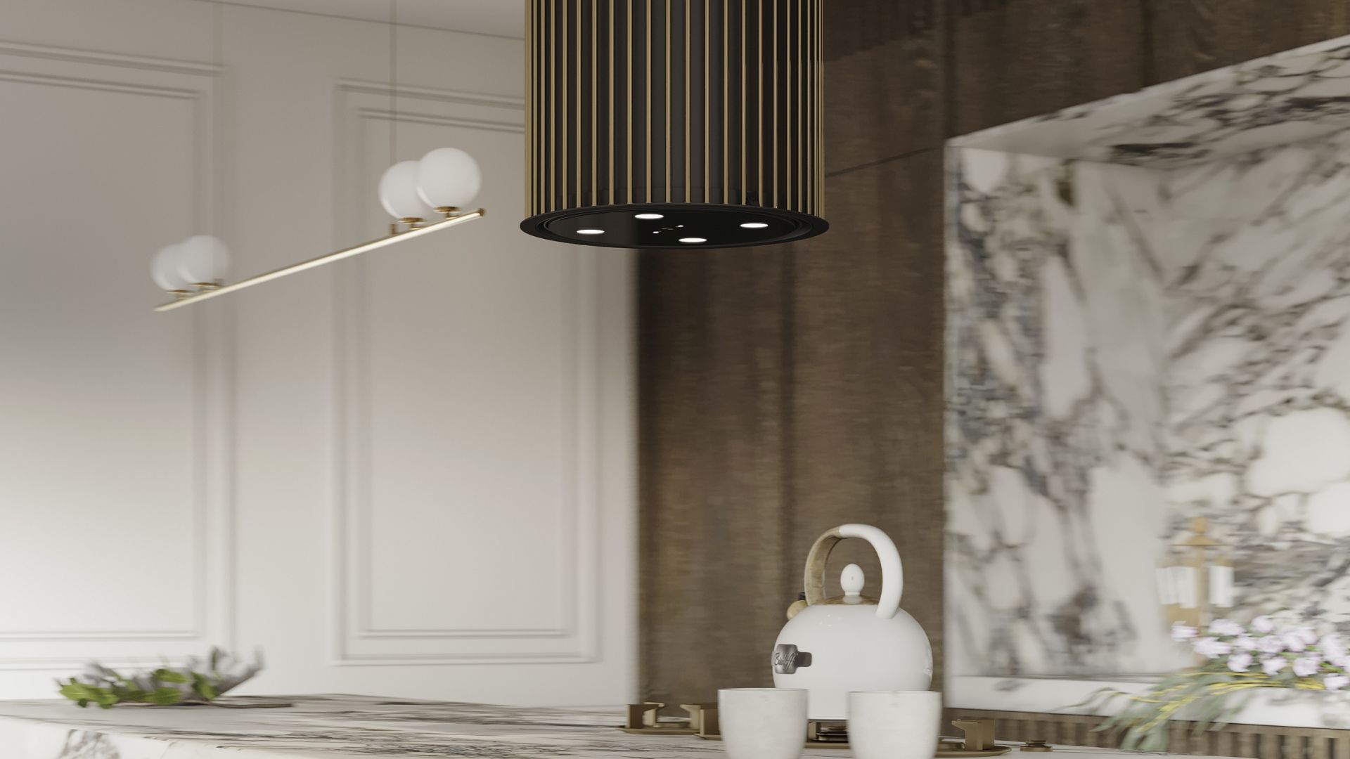 Ostrůvkové digestoře Voliera N1 Black-Gold Gesture Control - Černá - Vizualizace 2