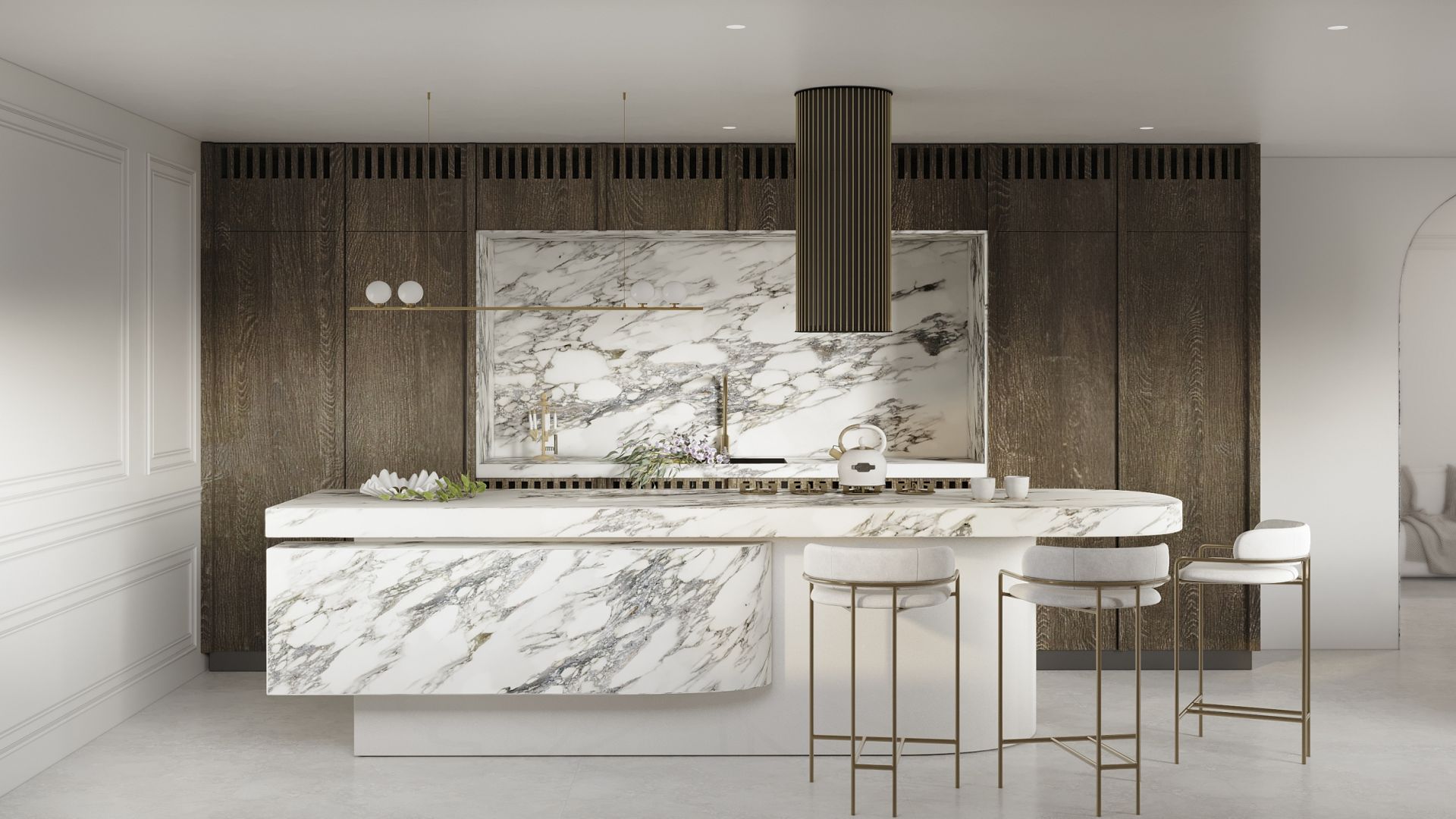 Ostrůvkové digestoře Voliera N1 Black-Gold Gesture Control - Černá - Vizualizace 3