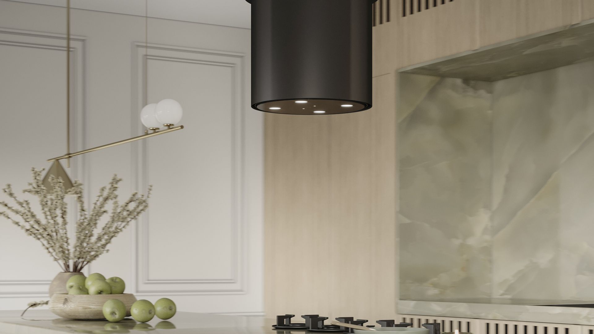 Ostrůvkové digestoře Voliera N3 Black-Gold Gesture Control - Černá - Vizualizace 2