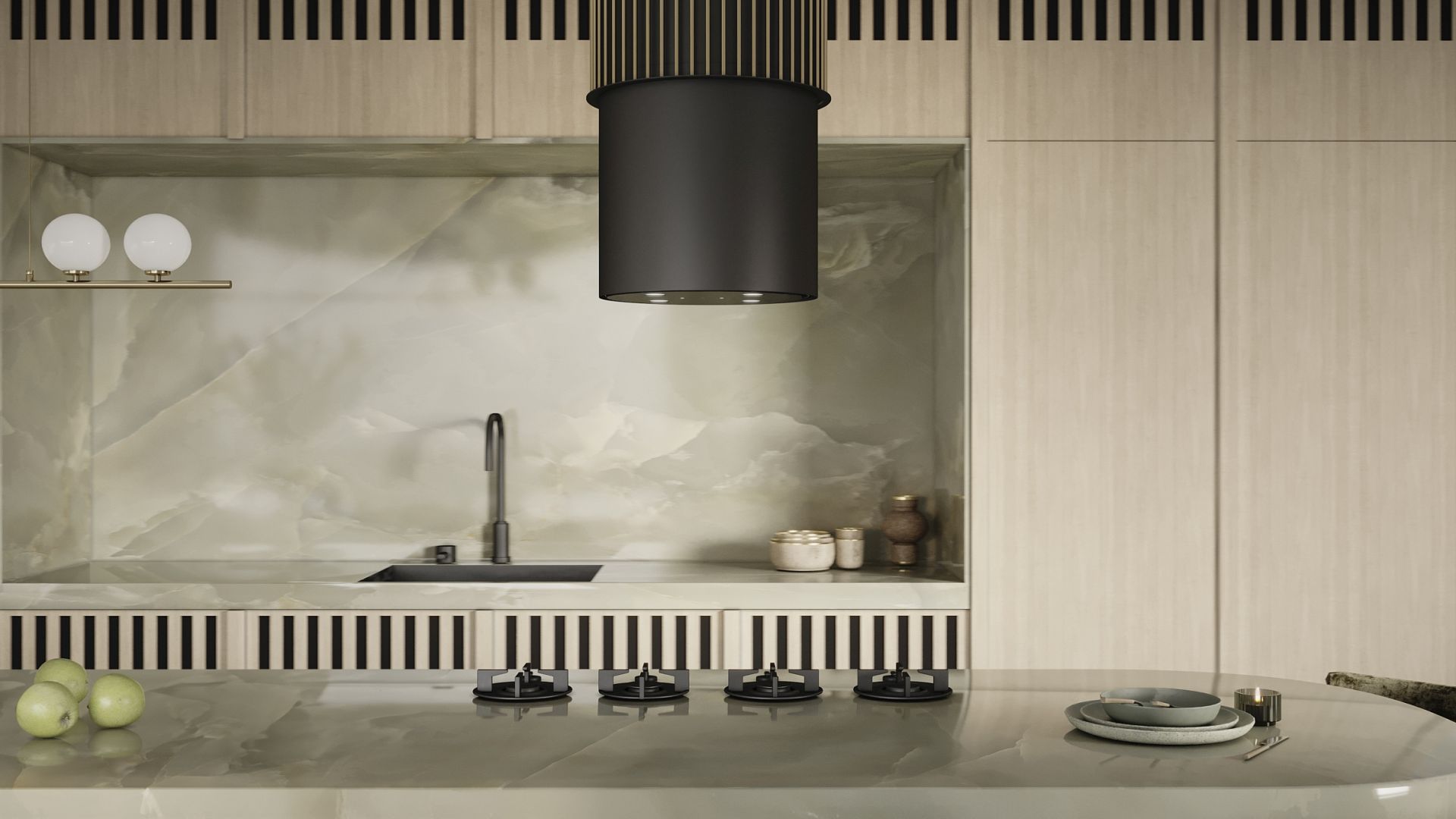 Ostrůvkové digestoře Voliera N3 Black-Gold Gesture Control - Černá - Vizualizace 4