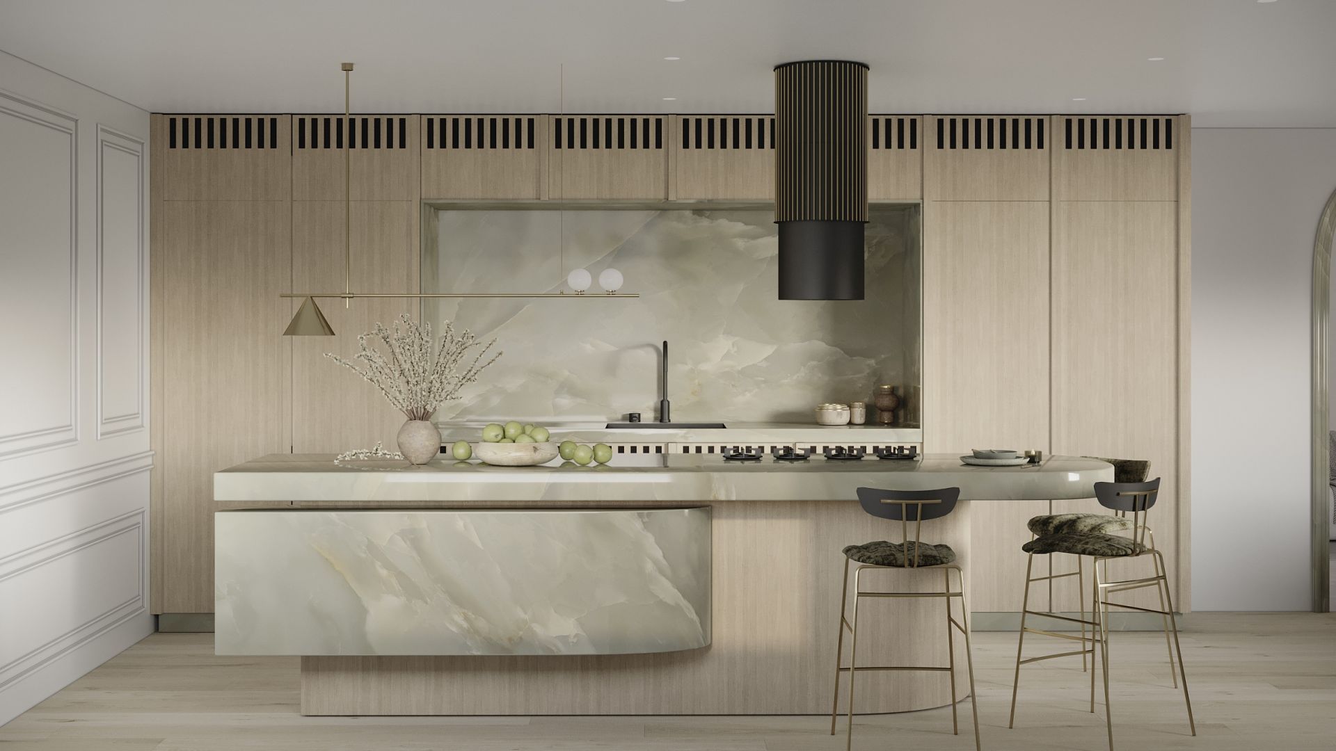 Ostrůvkové digestoře Voliera N3 Black-Gold Gesture Control - Černá - Vizualizace