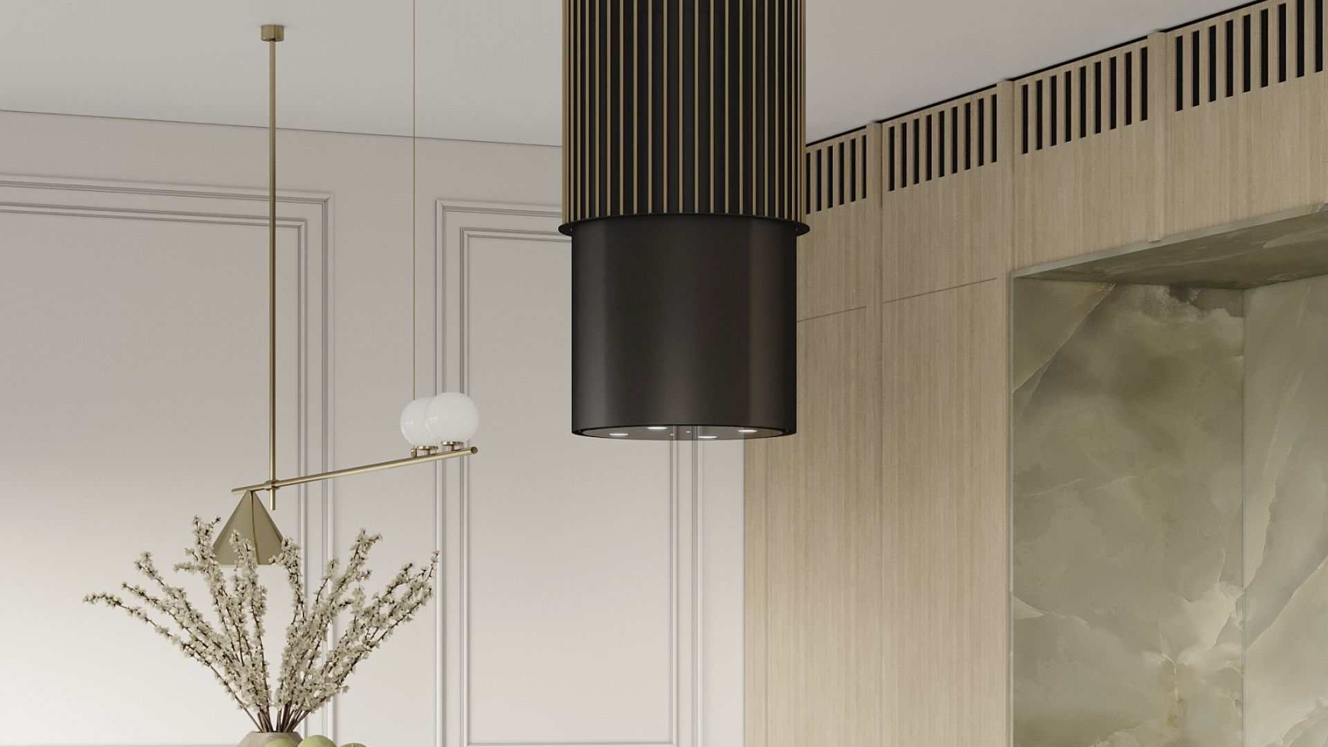 Ostrůvkové digestoře Voliera N3 Black-Gold Gesture Control - Černá - Vizualizace 8