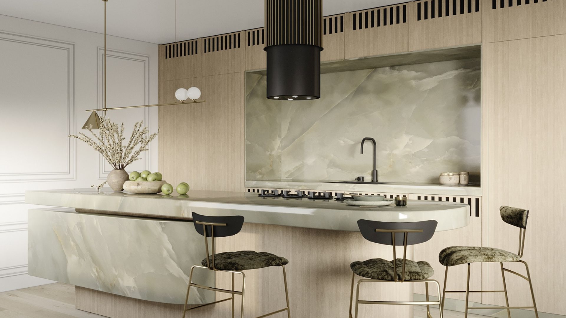 Ostrůvkové digestoře Voliera N3 Black-Gold Gesture Control - Černá - Vizualizace 3