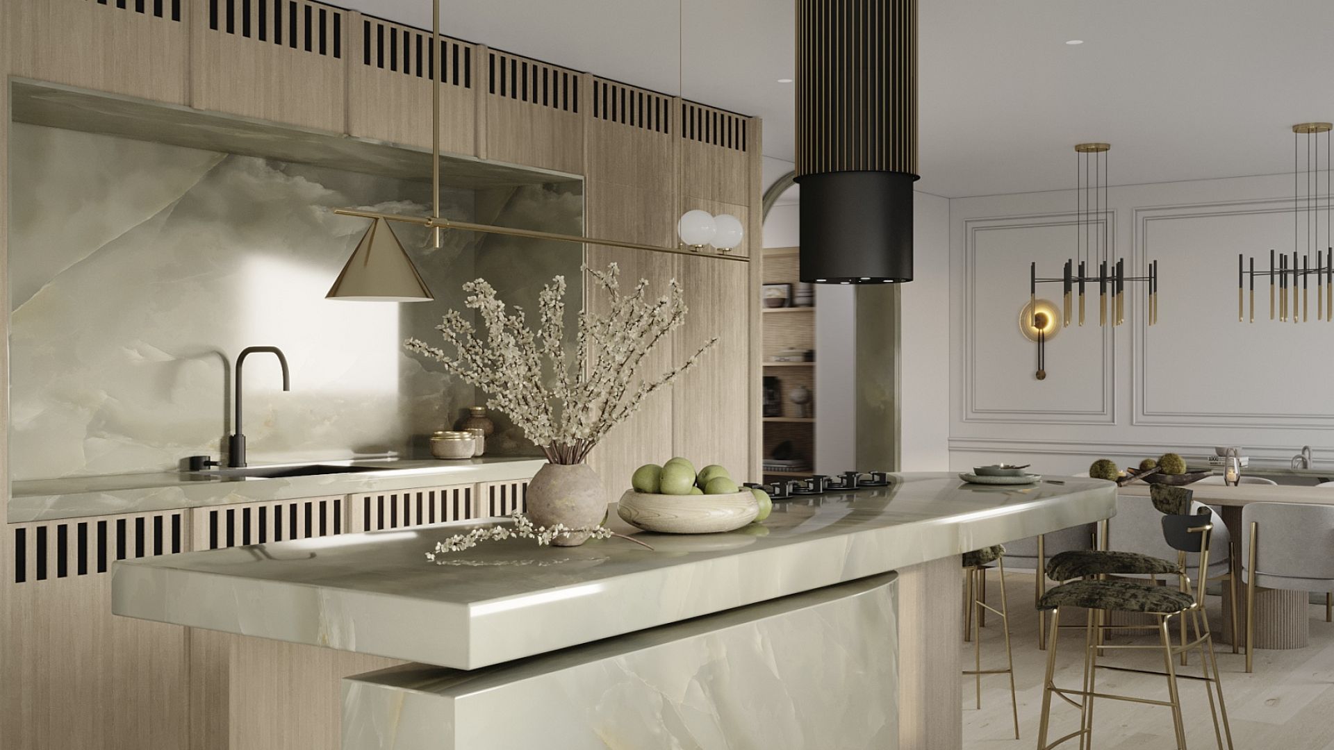 Ostrůvkové digestoře Voliera N3 Black-Gold Gesture Control - Černá - Vizualizace 5