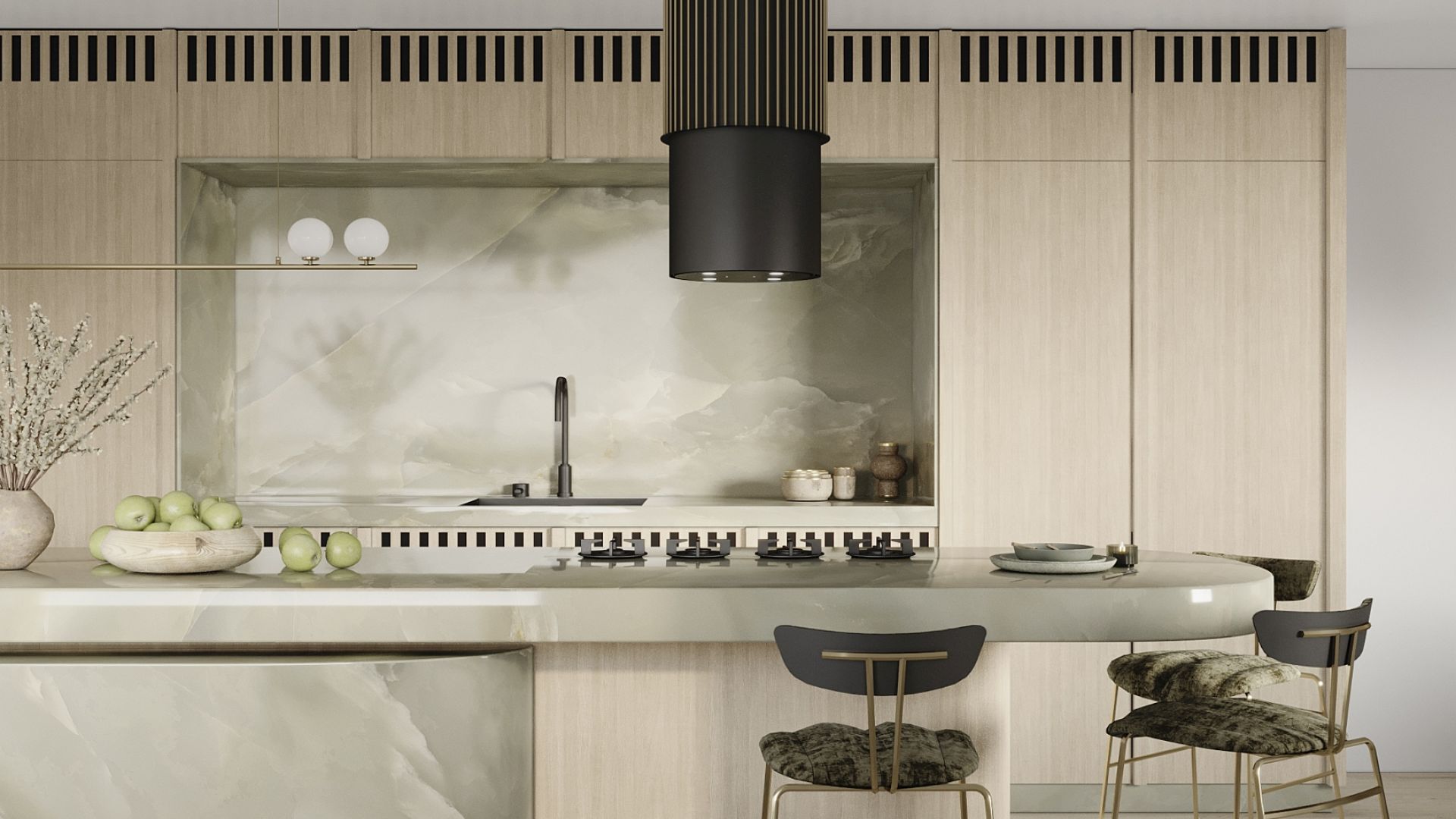 Ostrůvkové digestoře Voliera N3 Black-Gold Gesture Control - Černá - Vizualizace 9