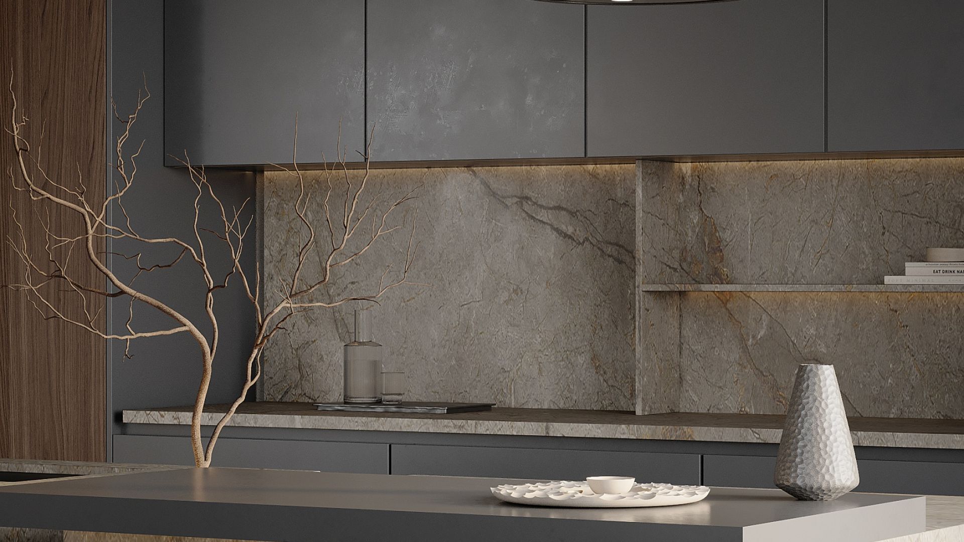 Ostrůvkové digestoře Voliera N1 Black-Black Gesture Control - Matná černá - Vizualizace 3