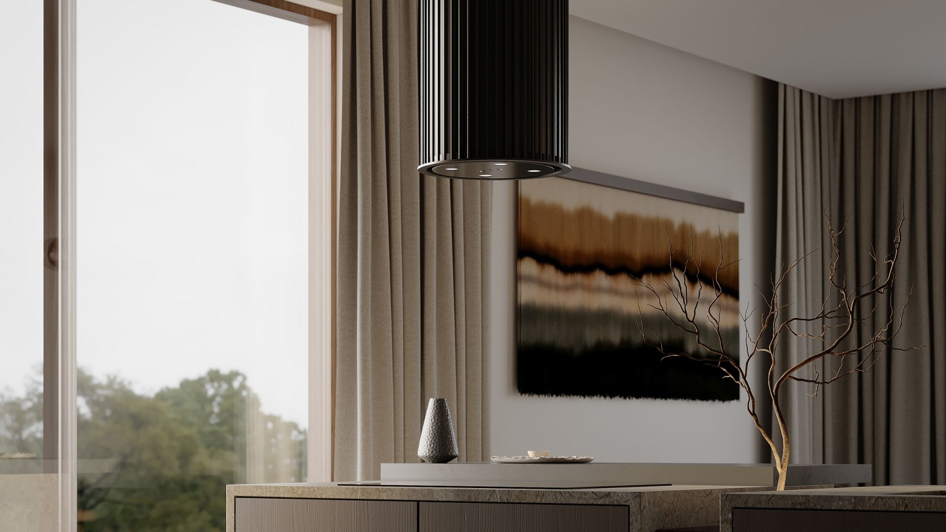Ostrůvkové digestoře Voliera N1 Black-Black Gesture Control - Matná černá - Vizualizace 5