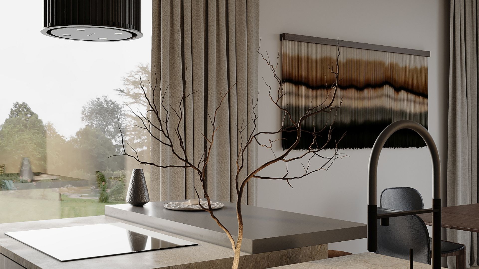 Ostrůvkové digestoře Voliera N1 Black-Black Gesture Control - Matná černá - Vizualizace 7