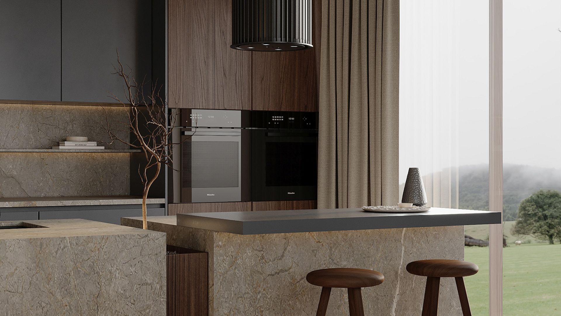 Ostrůvkové digestoře Voliera N1 Black-Black Gesture Control - Matná černá - Vizualizace 8