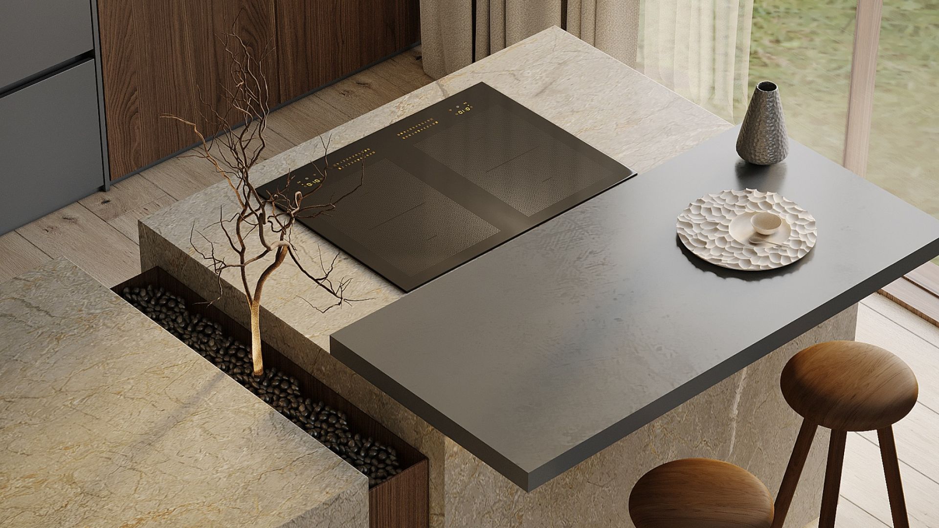 Ostrůvkové digestoře Voliera N1 Black-Black Gesture Control - Matná černá - Vizualizace 9