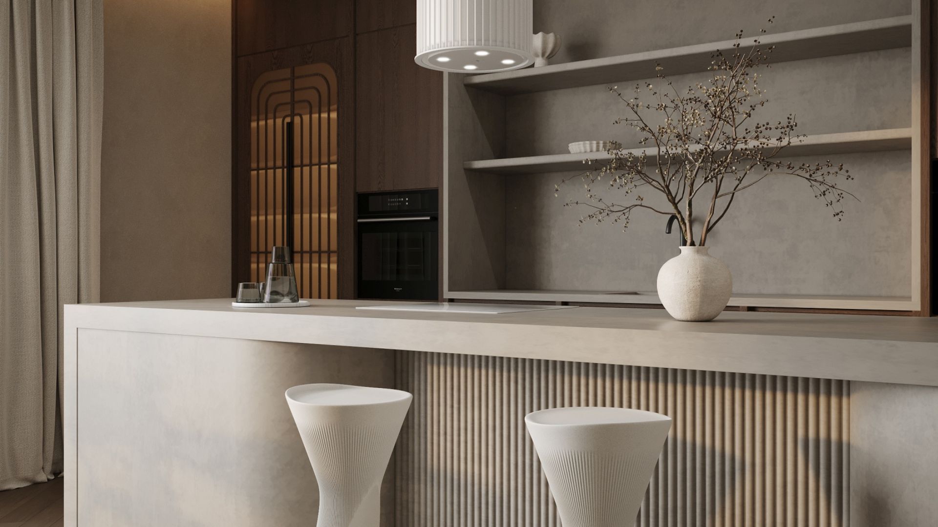 Ostrůvkové digestoře Voliera N1 White-White Gesture Control - Matná bílá - Vizualizace 5