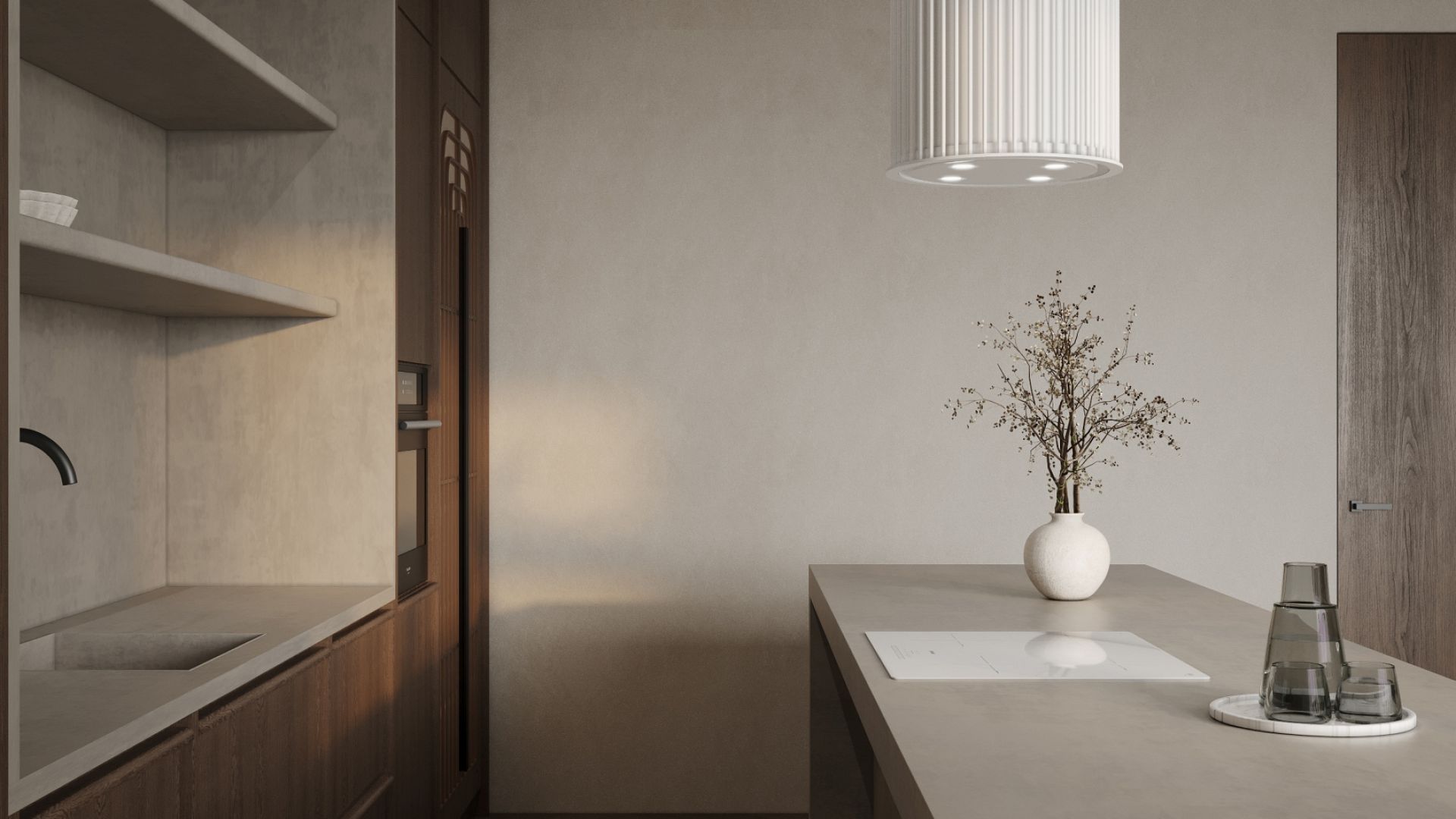 Ostrůvkové digestoře Voliera N1 White-White Gesture Control - Matná bílá - Vizualizace