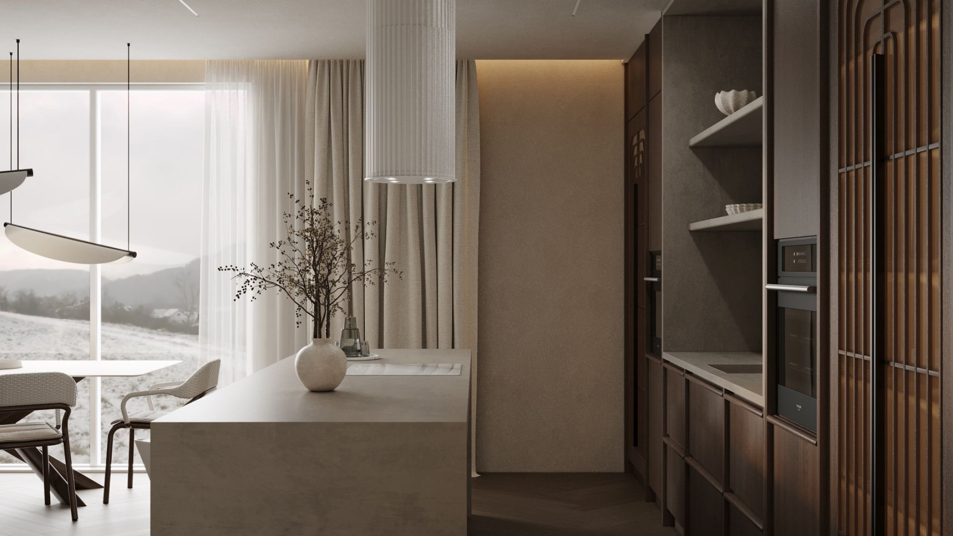 Ostrůvkové digestoře Voliera N1 White-White Gesture Control - Matná bílá - Vizualizace 4