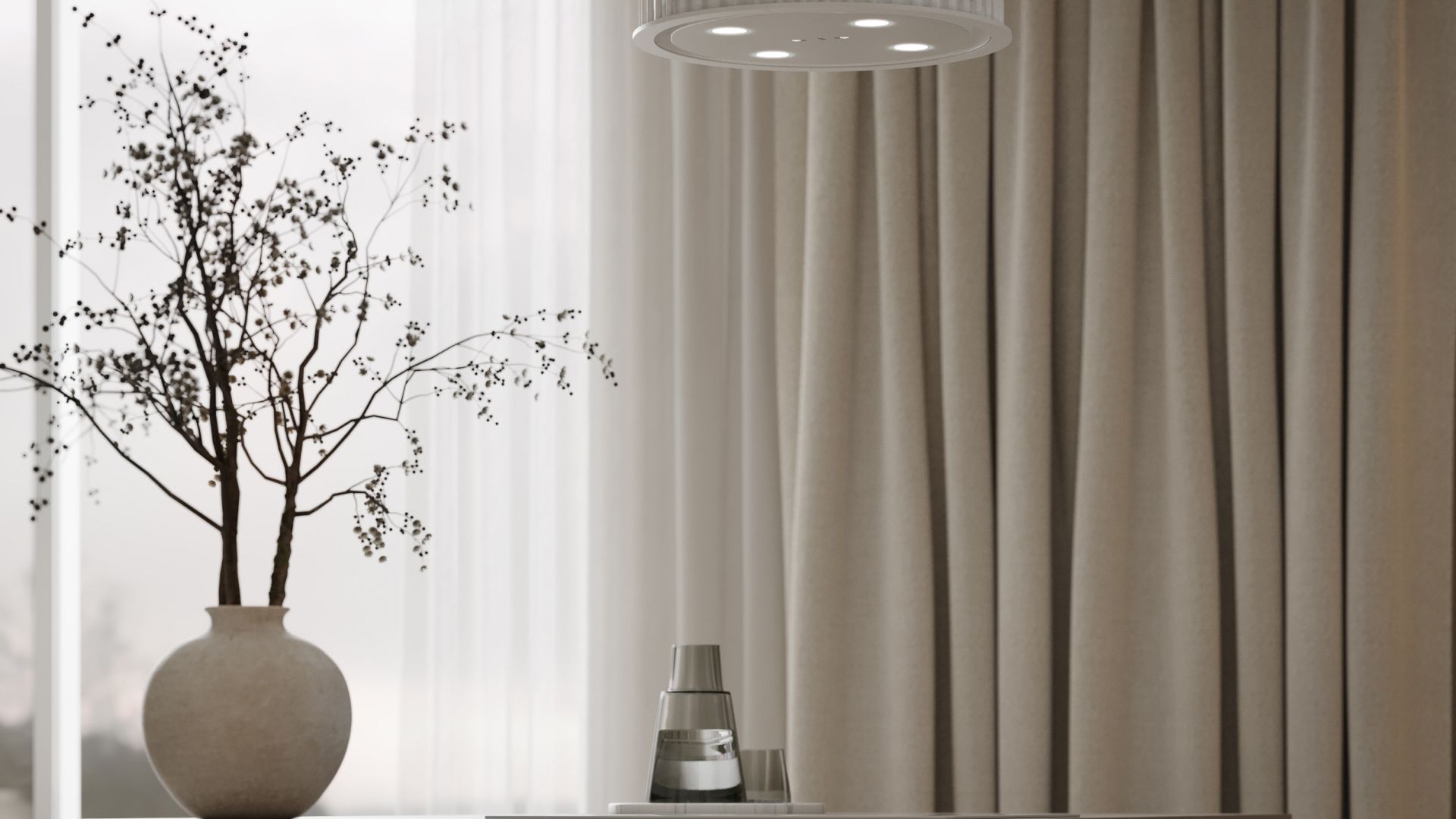 Ostrůvkové digestoře Voliera N1 White-White Gesture Control - Matná bílá - Vizualizace 3