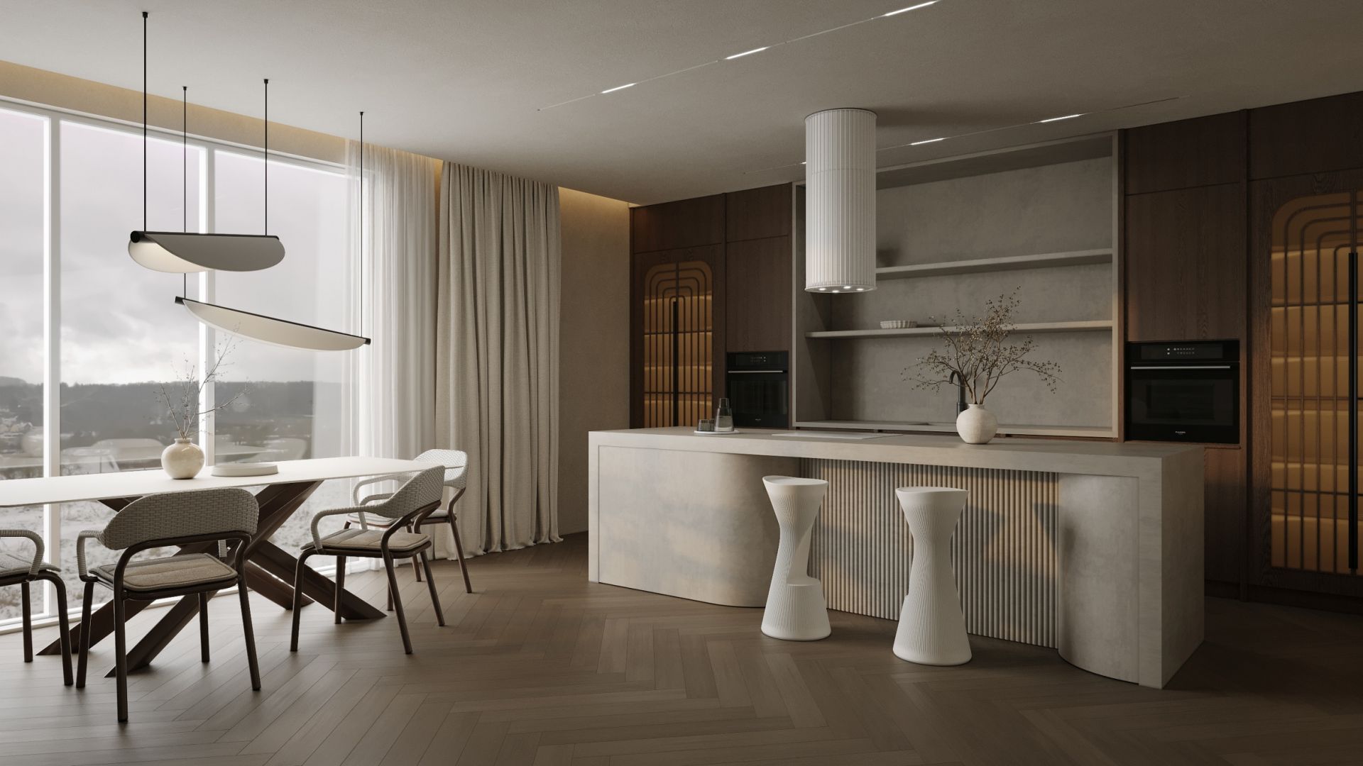 Ostrůvkové digestoře Voliera N1 White-White Gesture Control - Matná bílá - Vizualizace 2