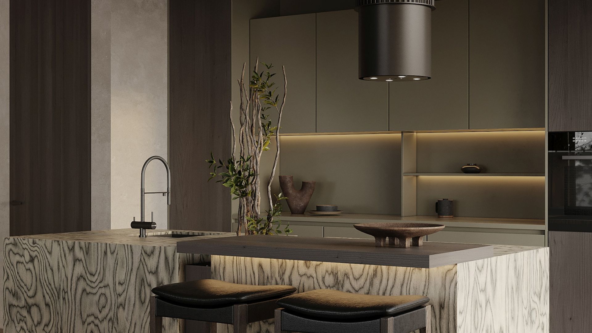 Ostrůvkové digestoře Voliera N3 Black-Black Gesture Control - Černá - Vizualizace 3