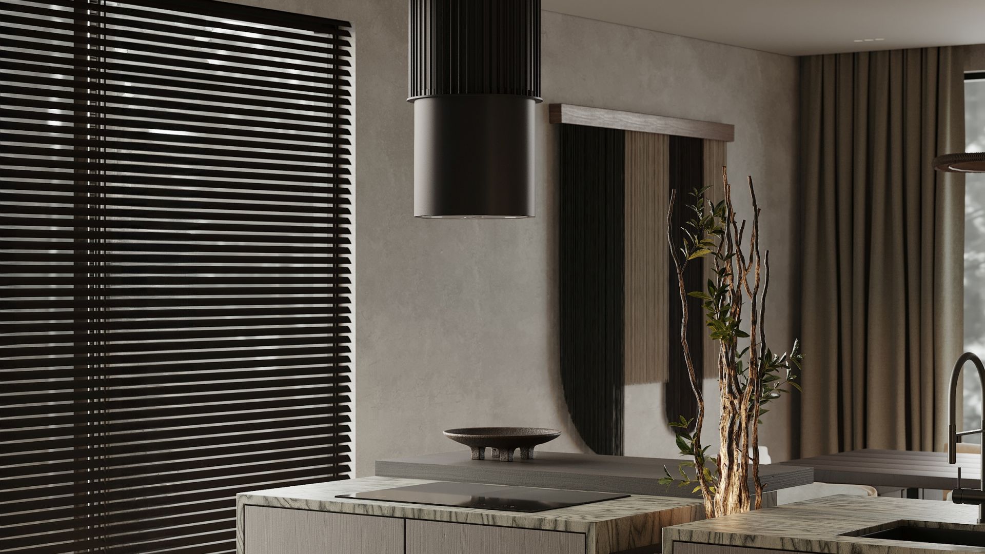 Ostrůvkové digestoře Voliera N3 Black-Black Gesture Control - Černá - Vizualizace 5