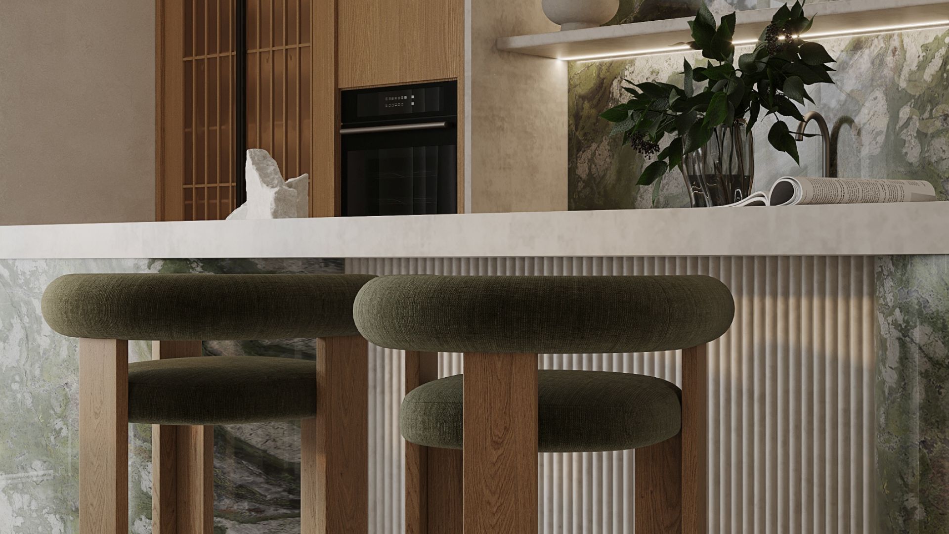 Ostrůvkové digestoře Voliera N3 White-White Gesture Control - Matná bílá - Vizualizace