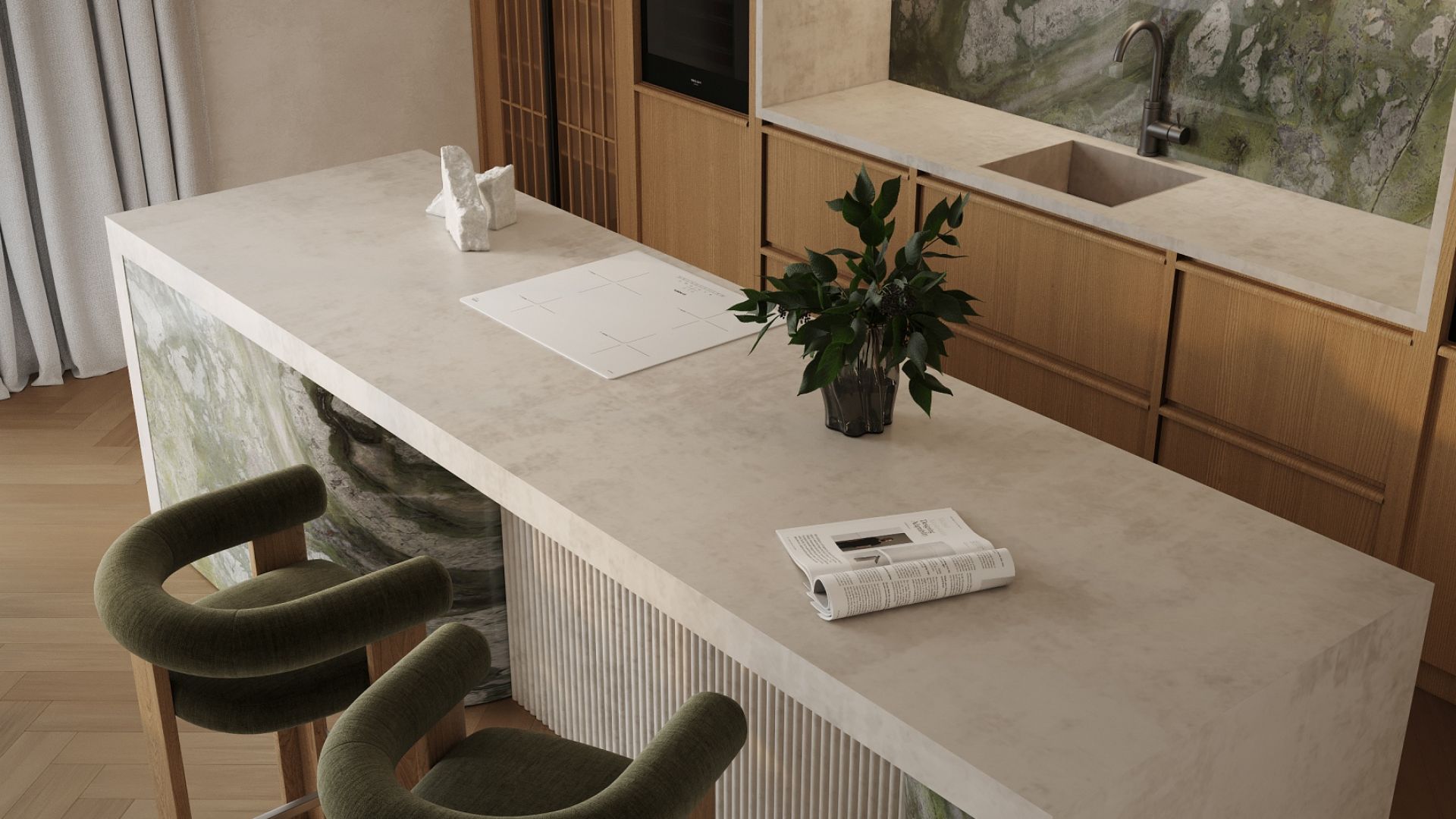 Ostrůvkové digestoře Voliera N3 White-White Gesture Control - Matná bílá - Vizualizace 2