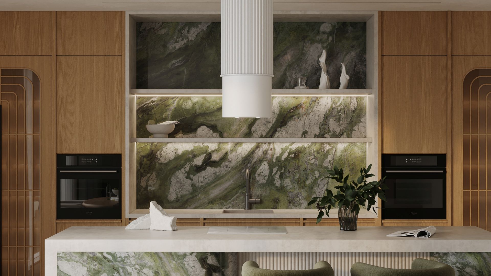 Ostrůvkové digestoře Voliera N3 White-White Gesture Control - Matná bílá - Vizualizace 4