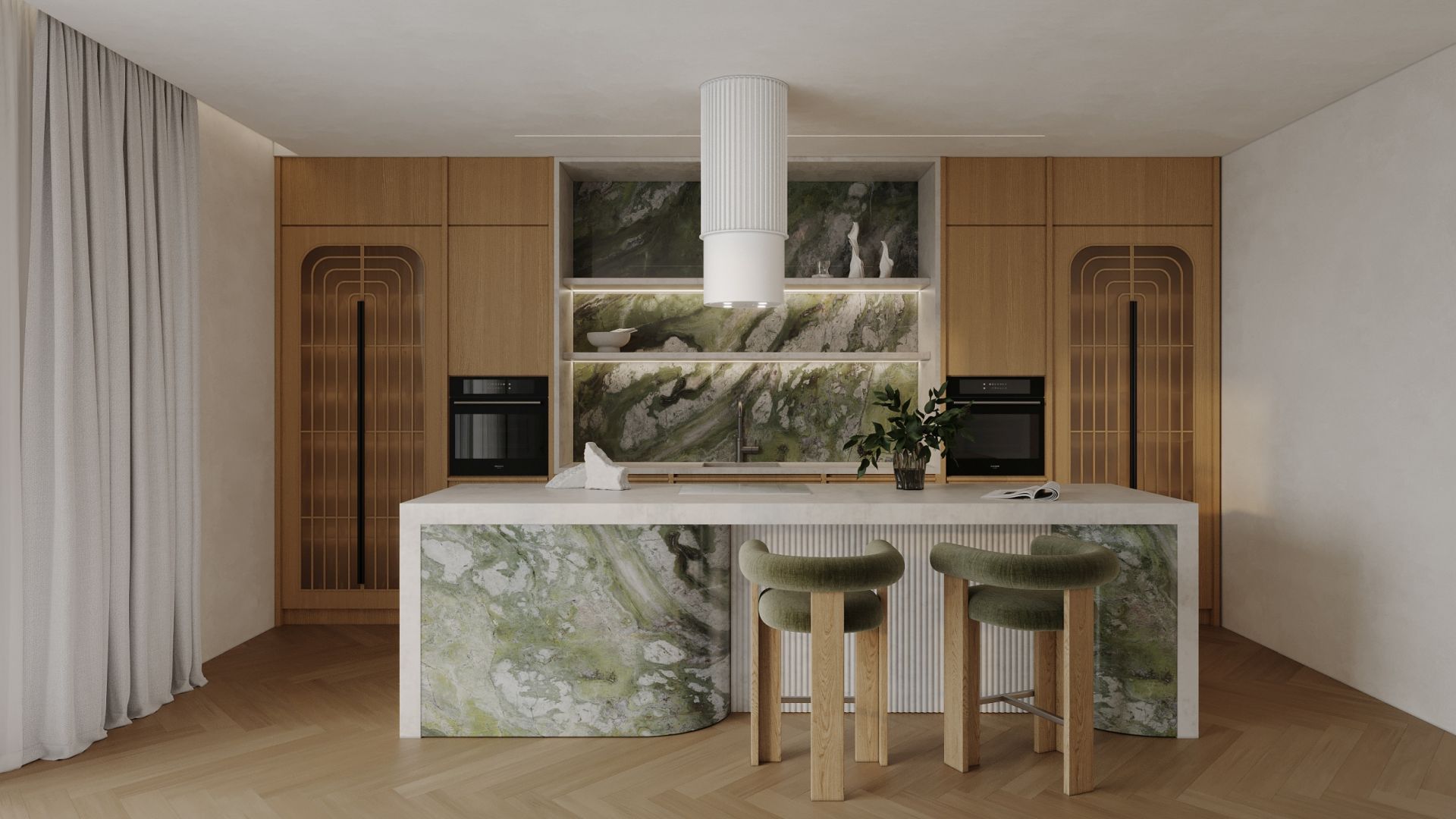 Ostrůvkové digestoře Voliera N3 White-White Gesture Control - Matná bílá - Vizualizace 5