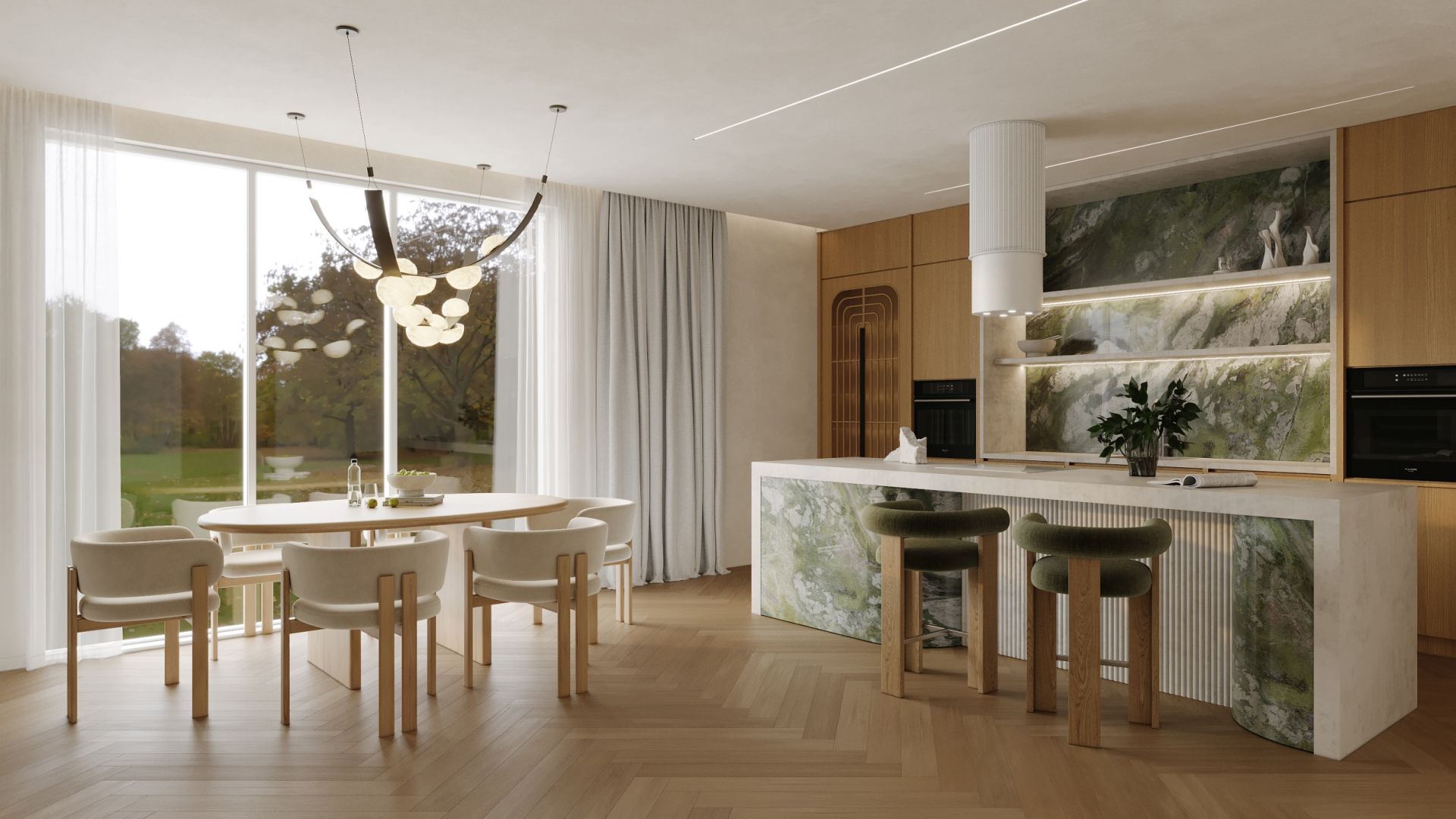 Ostrůvkové digestoře Voliera N3 White-White Gesture Control - Matná bílá - Vizualizace 6