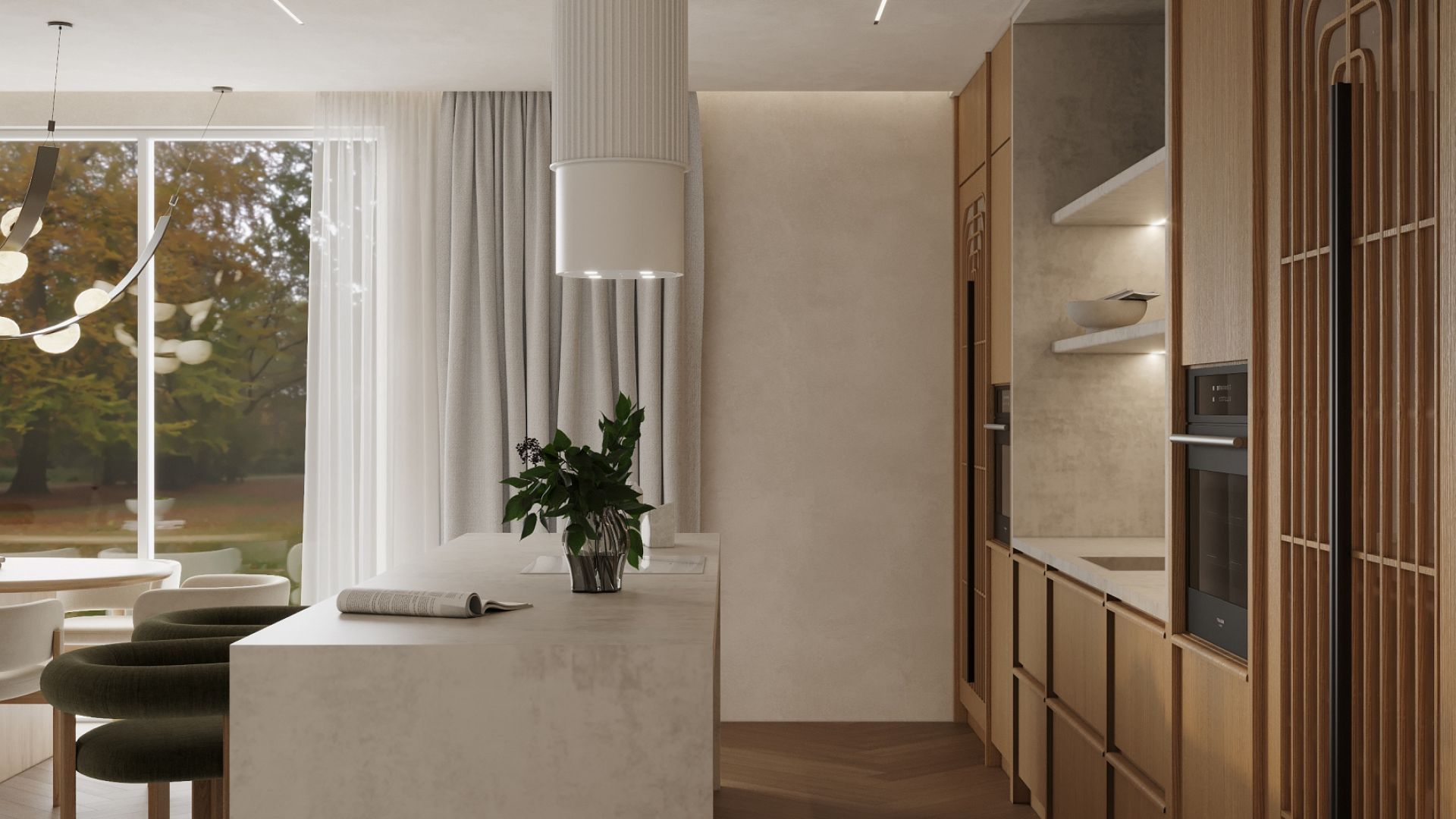 Ostrůvkové digestoře Voliera N3 White-White Gesture Control - Matná bílá - Vizualizace 7