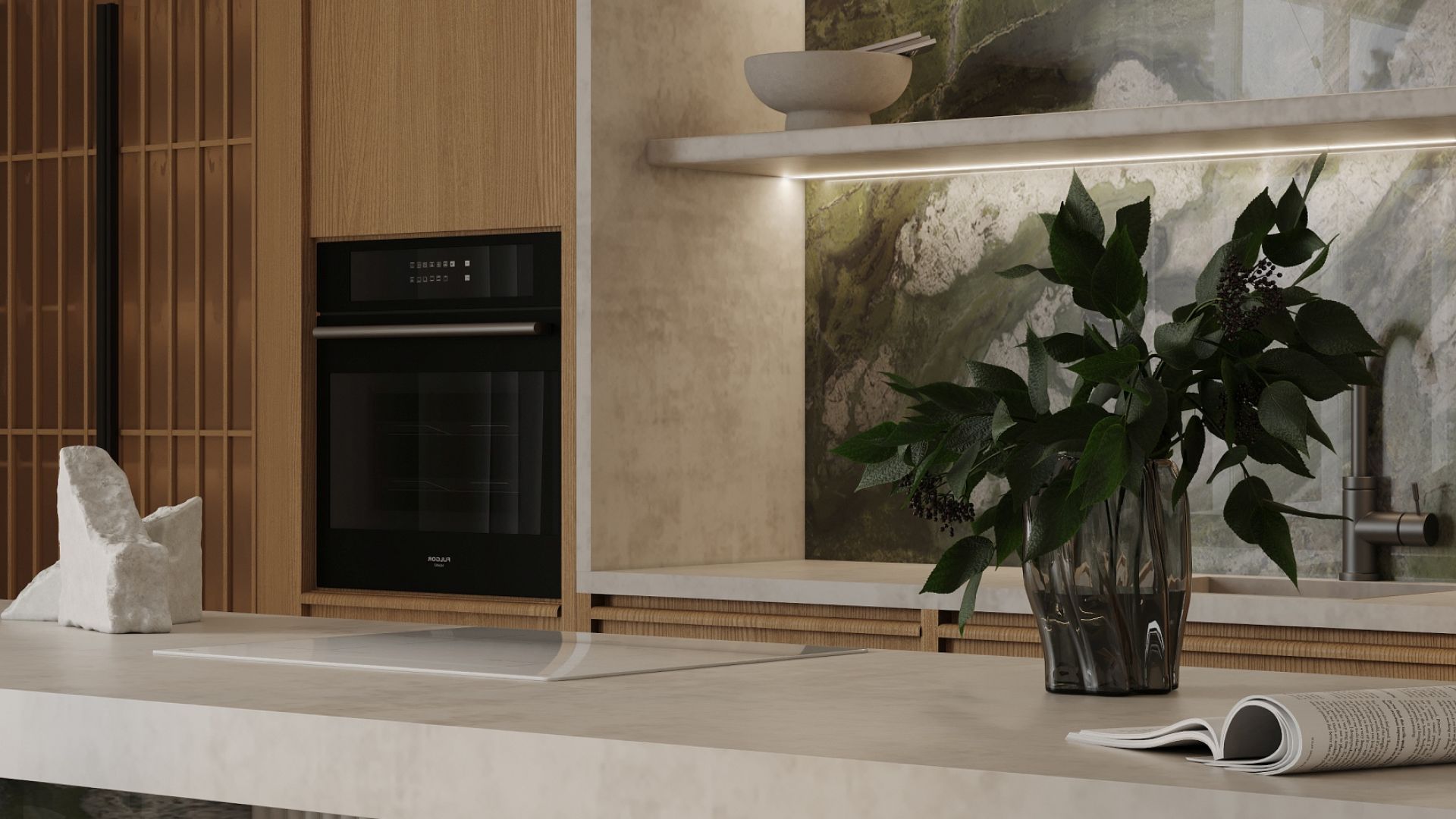 Ostrůvkové digestoře Voliera N3 White-White Gesture Control - Matná bílá - Vizualizace 8