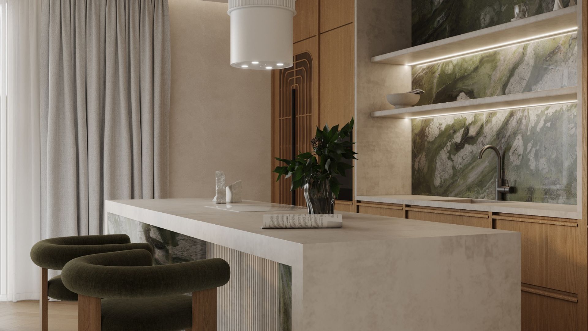 Ostrůvkové digestoře Voliera N3 White-White Gesture Control - Matná bílá - Vizualizace 9