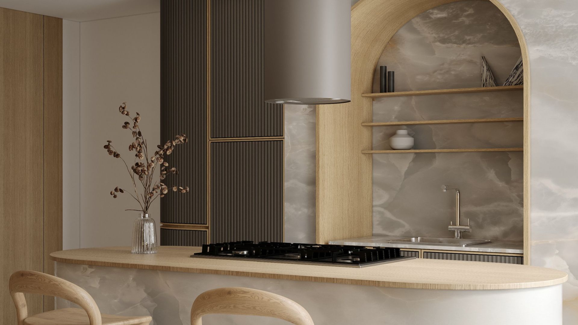 Ostrůvkové digestoře Cylindro Eco Taupe - Taupe - Vizualizace 4
