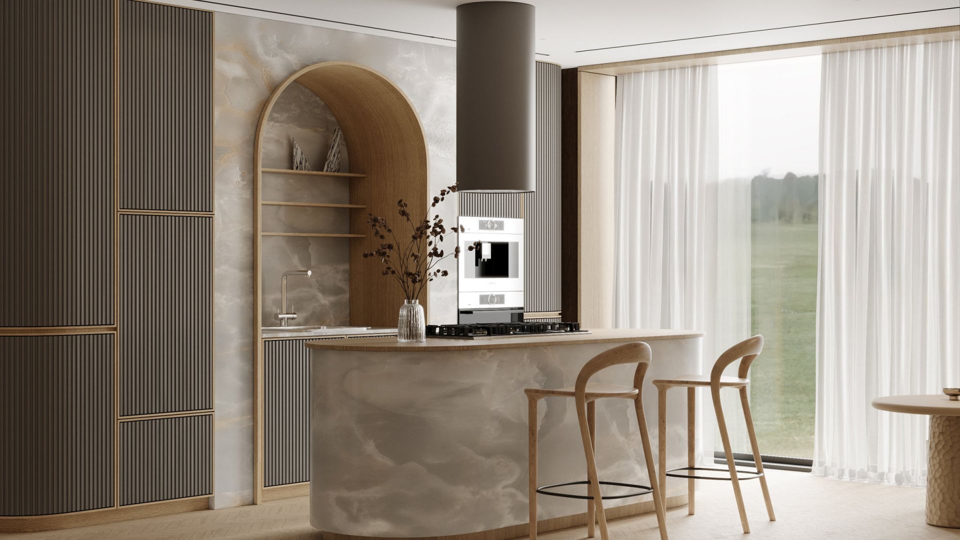Ostrůvkové digestoře Cylindro Eco Taupe - Taupe - Vizualizace