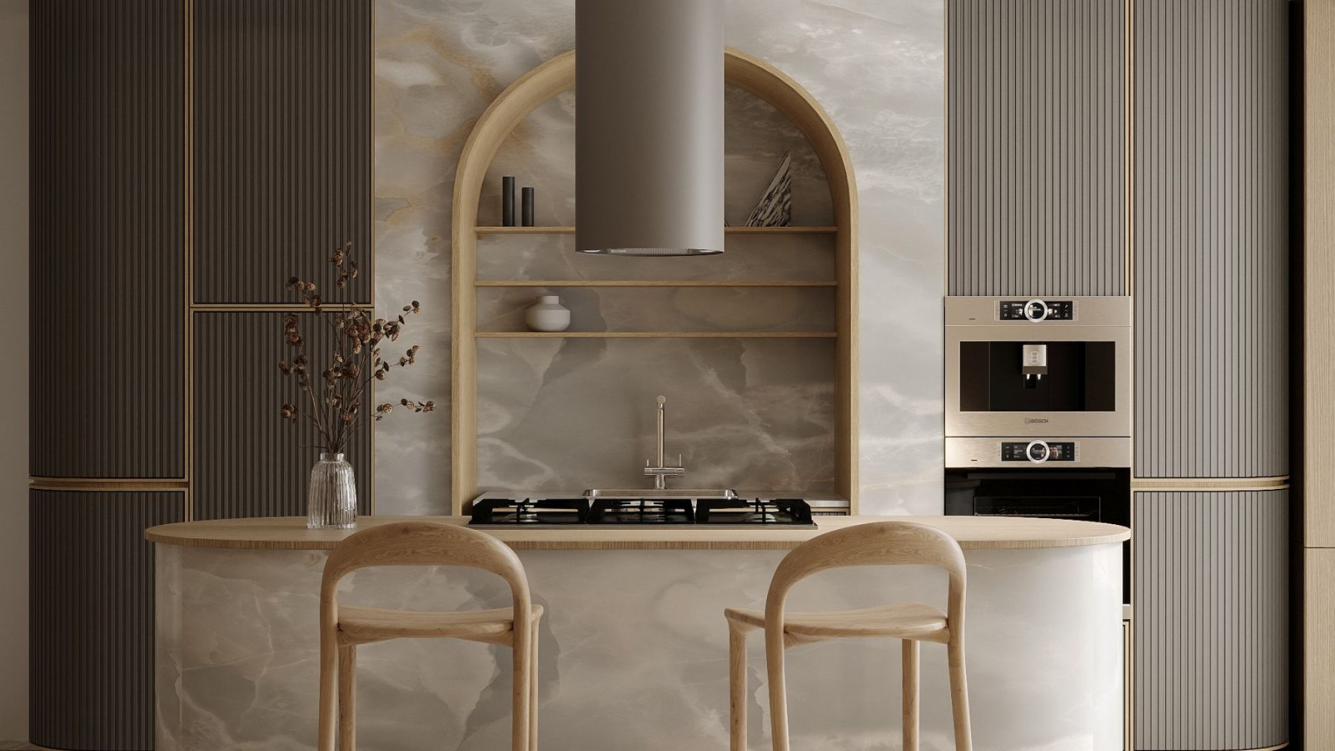 Ostrůvkové digestoře Cylindro Eco Taupe - Taupe - Vizualizace 2