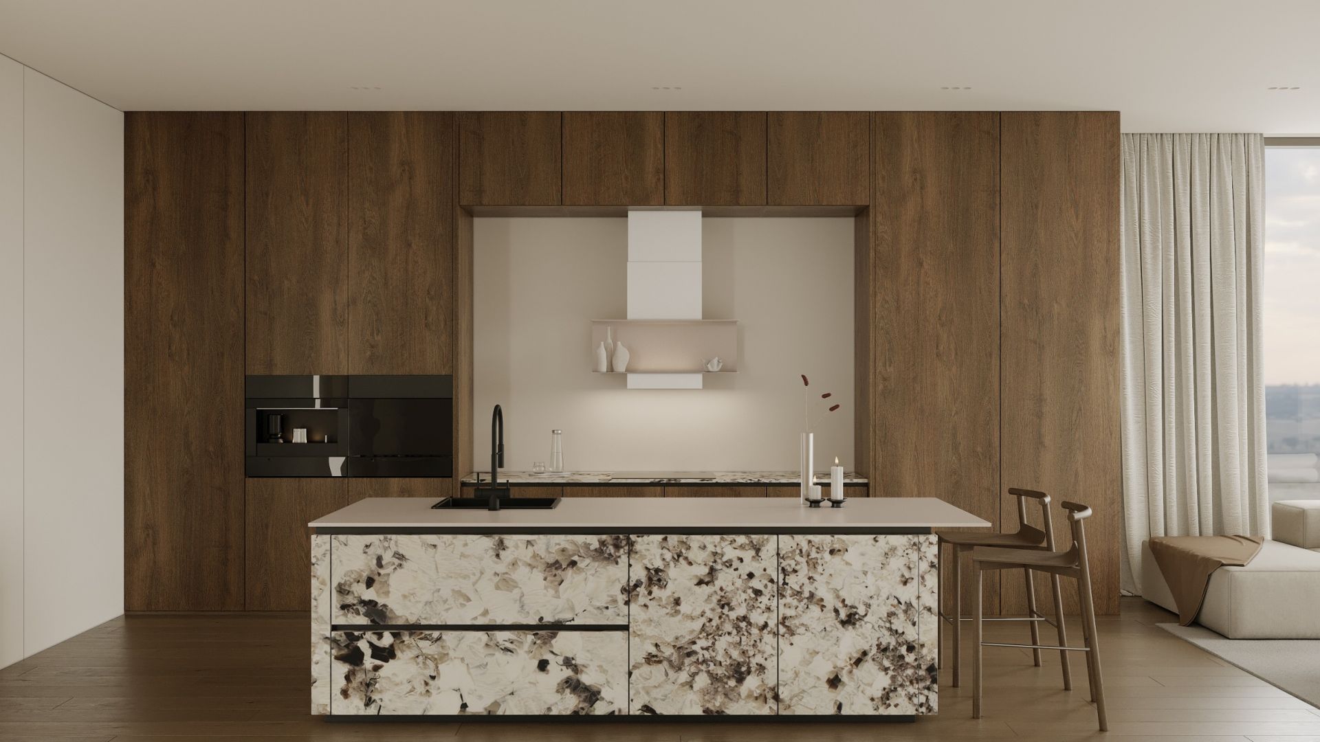 Komínové digestoře C-Shelf White-Kashmir Gesture Control - White Matt/Kashmir - Vizualizace 2