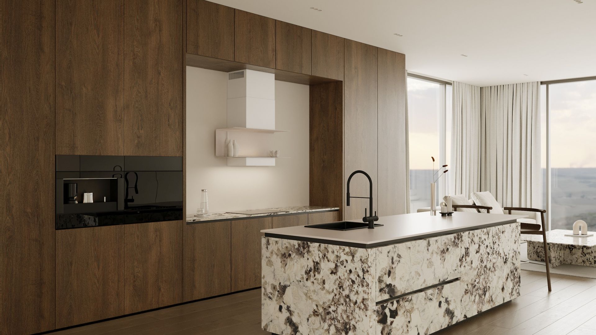 Komínové digestoře C-Shelf White-Kashmir Gesture Control - White Matt/Kashmir - Vizualizace