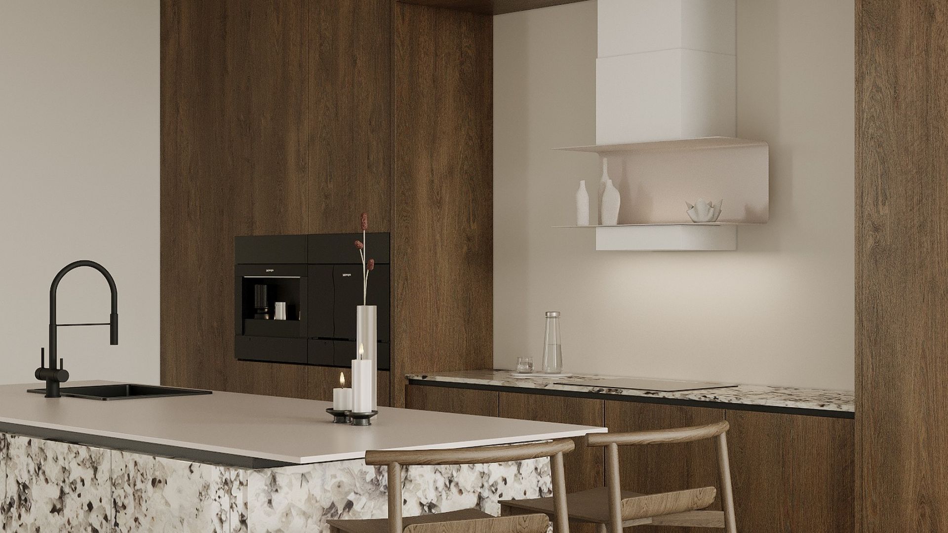 Komínové digestoře C-Shelf White-Kashmir Gesture Control - White Matt/Kashmir - Vizualizace 3