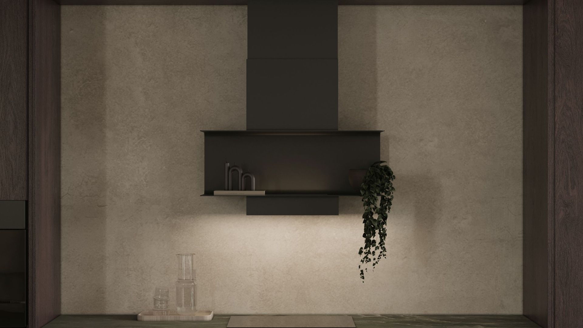 Komínové digestoře C-Shelf Black-Black Gesture Control - Matná černá - Vizualizace