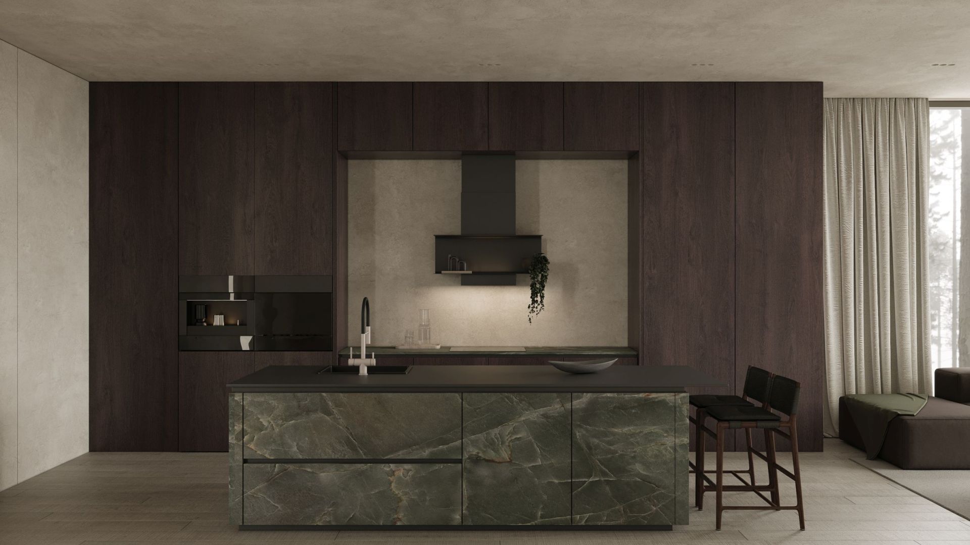 Komínové digestoře C-Shelf Black-Black Gesture Control - Matná černá - Vizualizace 2