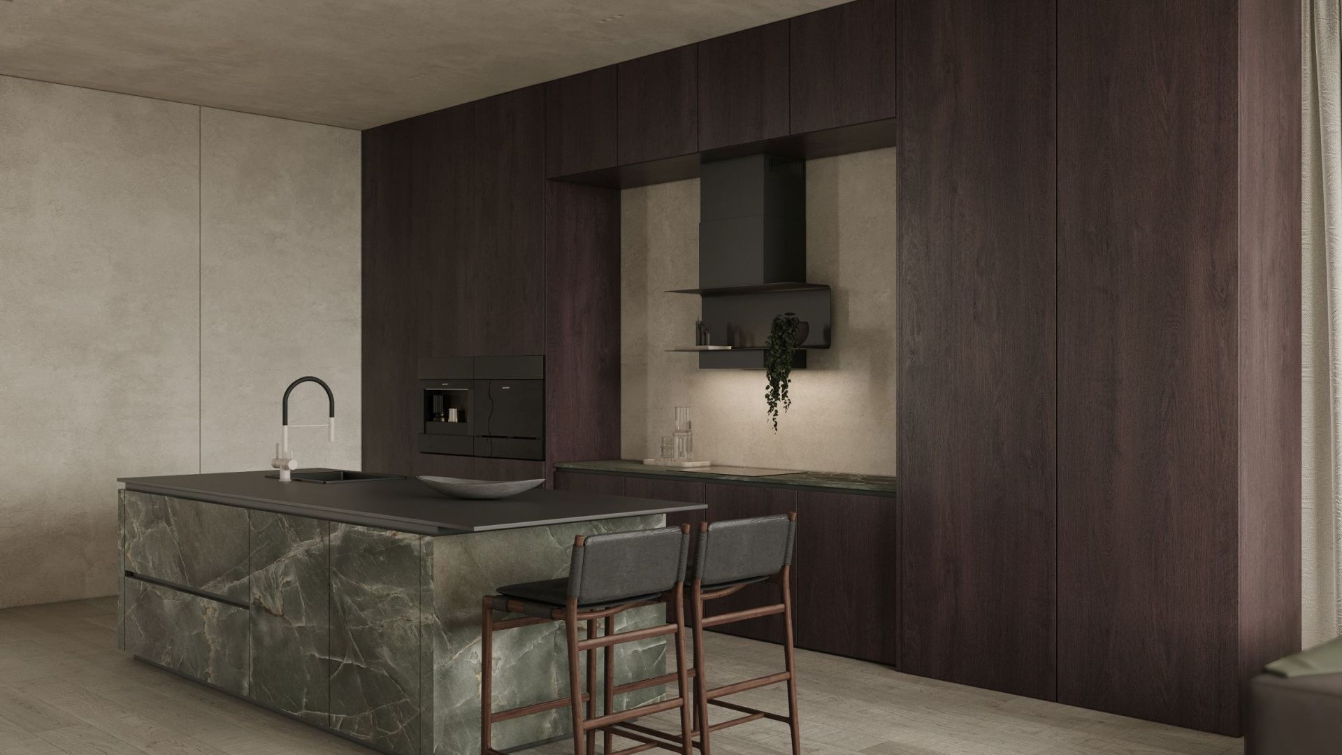 Komínové digestoře C-Shelf Black-Black Gesture Control - Matná černá - Vizualizace 3