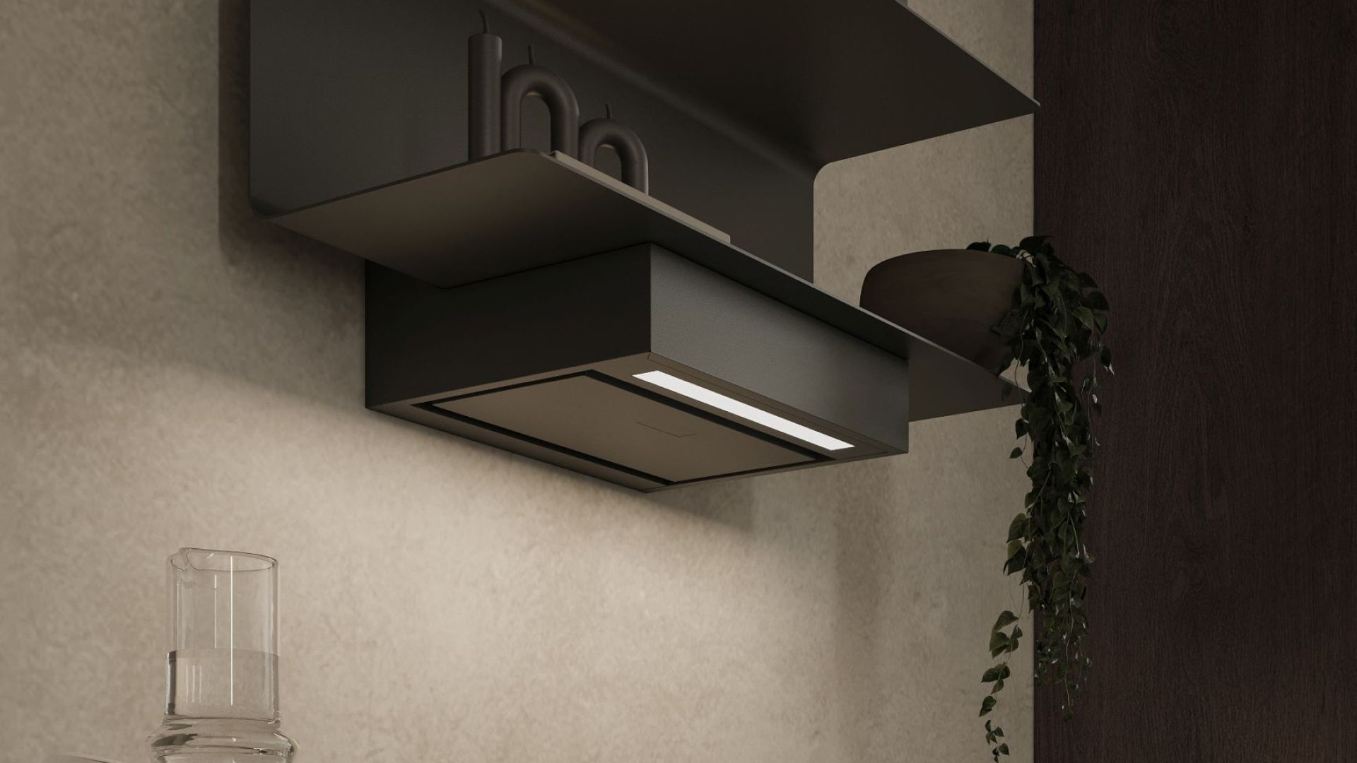 Komínové digestoře C-Shelf Black-Black Gesture Control - Matná černá - Vizualizace 4