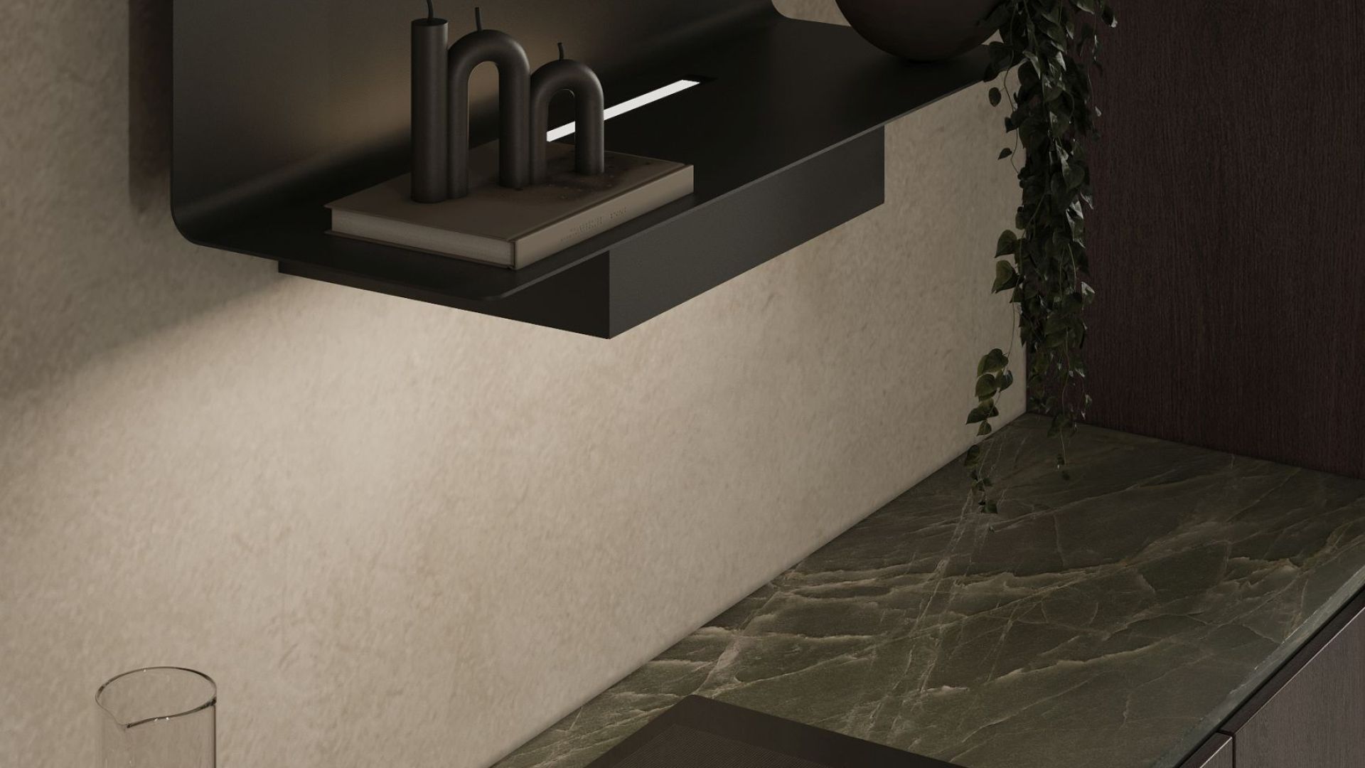 Komínové digestoře C-Shelf Black-Black Gesture Control - Matná černá - Vizualizace 6