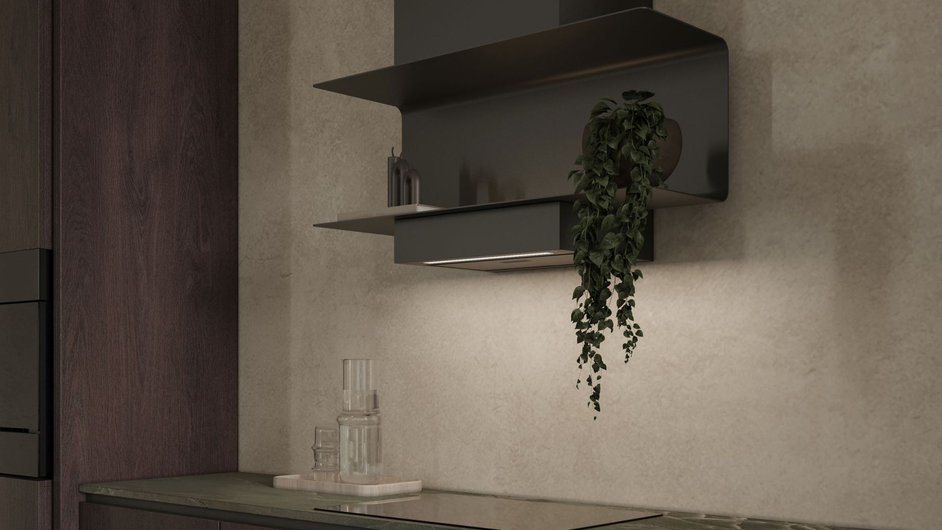 Komínové digestoře C-Shelf Black-Black Gesture Control - Matná černá - Vizualizace 9