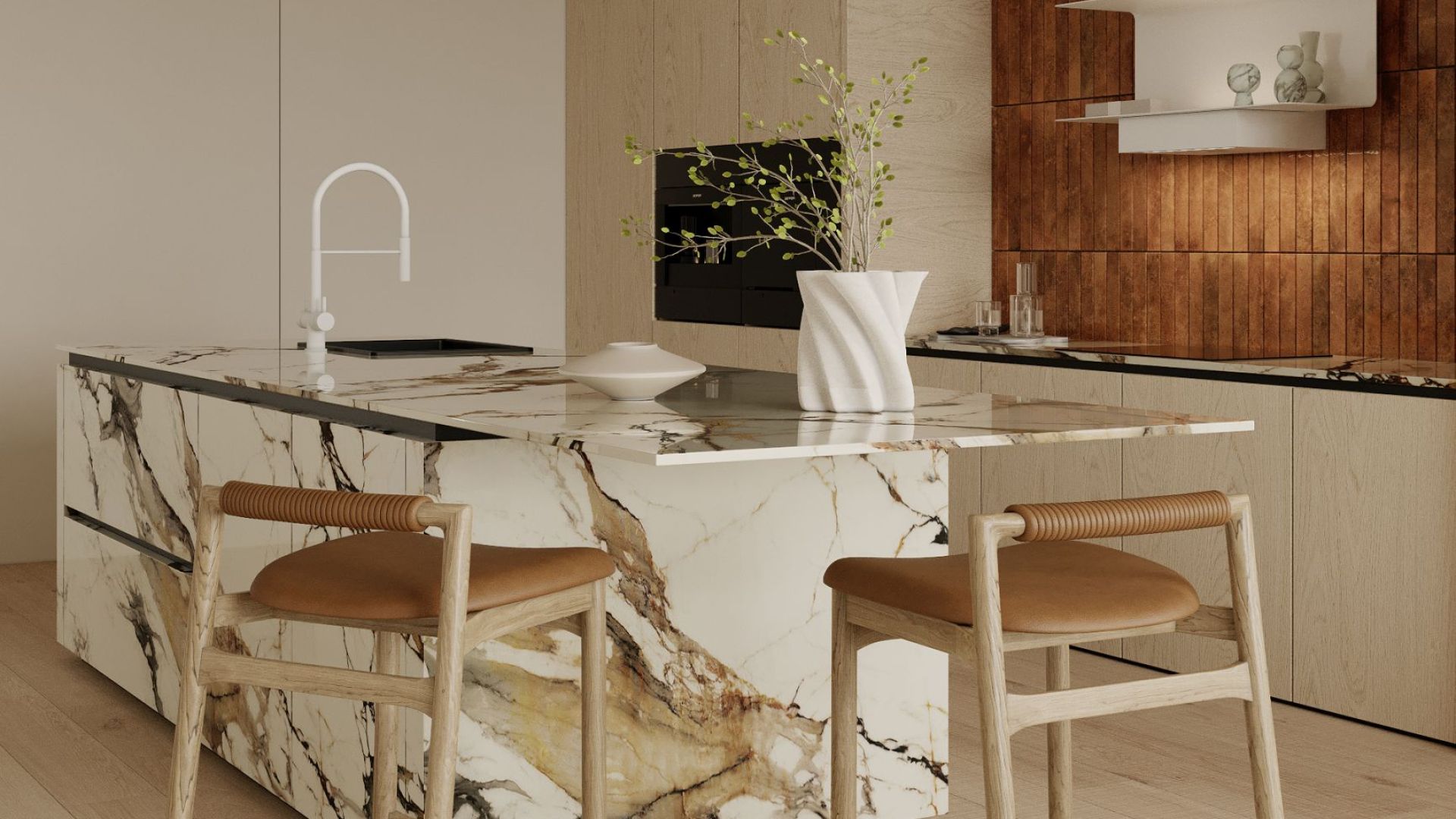 Komínové digestoře C-Shelf White-White Gesture Control - Matná bílá - Vizualizace 2