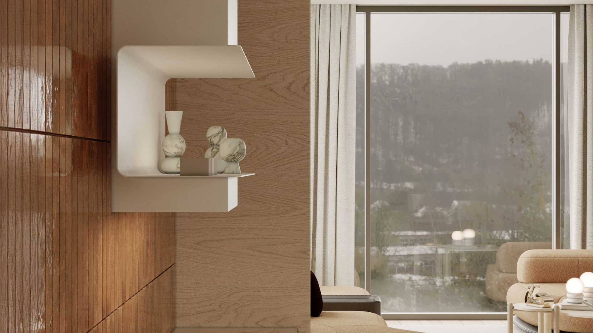 Komínové digestoře C-Shelf White-White Gesture Control - Matná bílá - Vizualizace 3