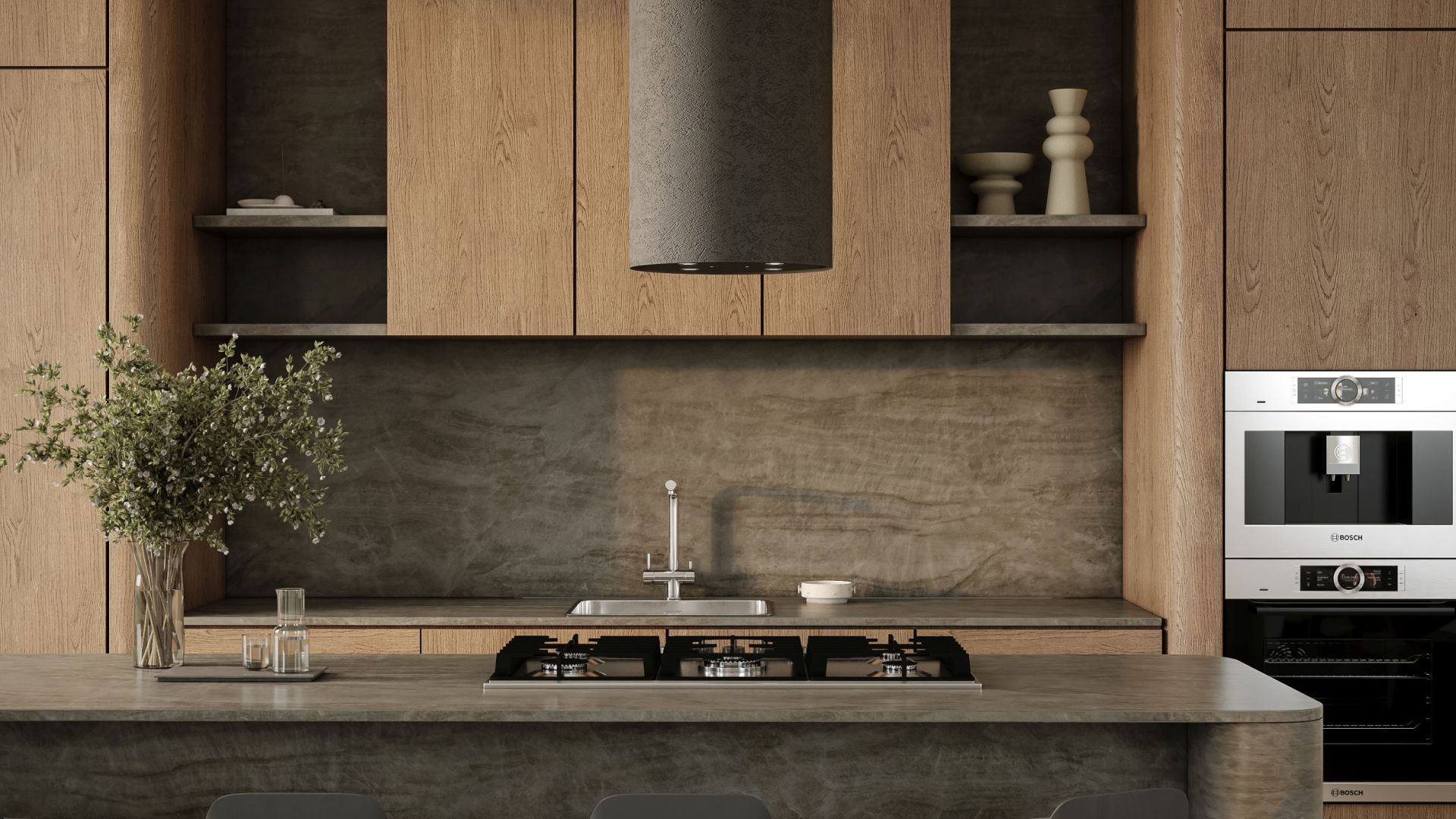 Ostrůvkové digestoře Columni Stono Dark Grey Gesture Control - Šedá - Vizualizace